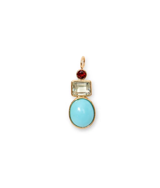 Oval Column 14k Gold Necklace Charm in Garnet, Green Amethyst & Turquoise Cabochon sold by Lizzie Fortunato