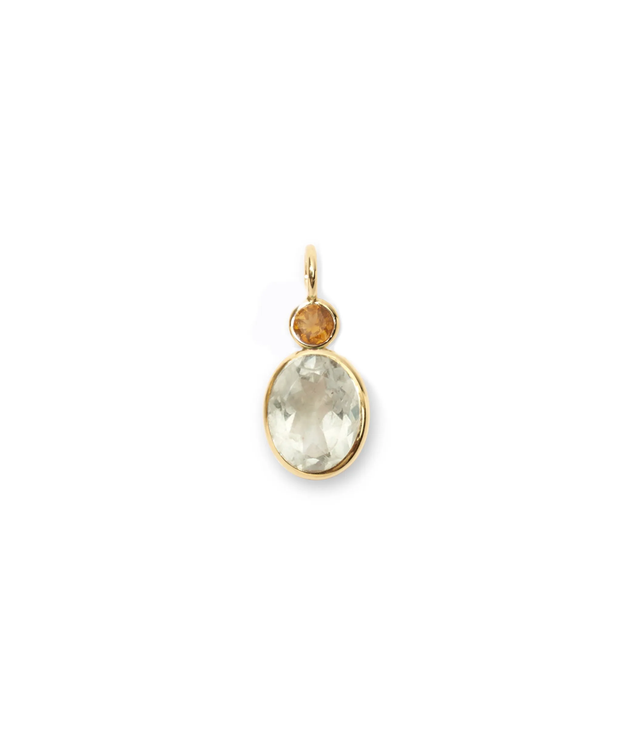 Oval 14k Gold Necklace Charm in Citrine & Green Amethyst sold by Lizzie Fortunato