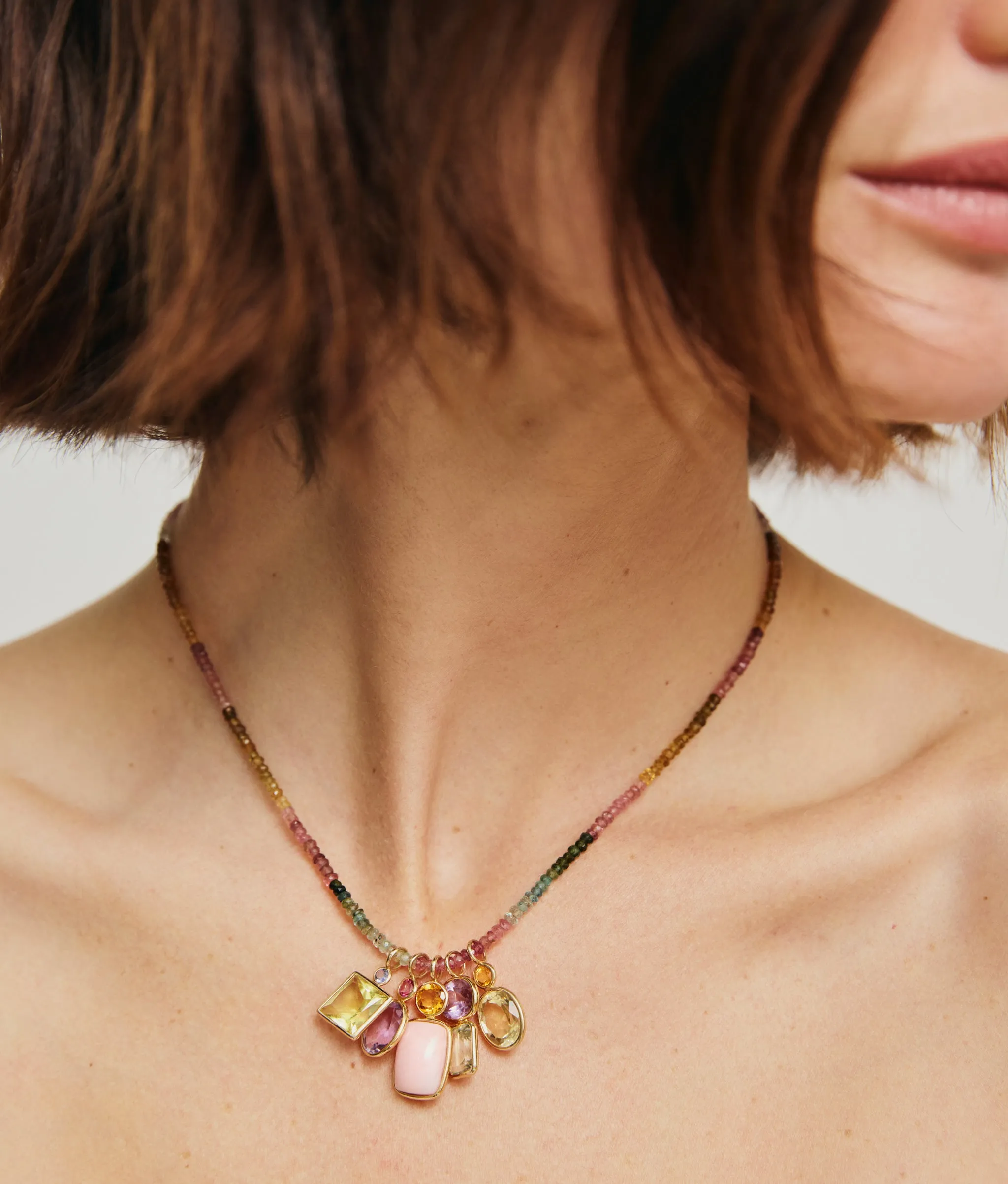 Oval 14k Gold Necklace Charm in Pink Topaz & Pink Amethyst sold by Lizzie Fortunato product image thumbnail 2