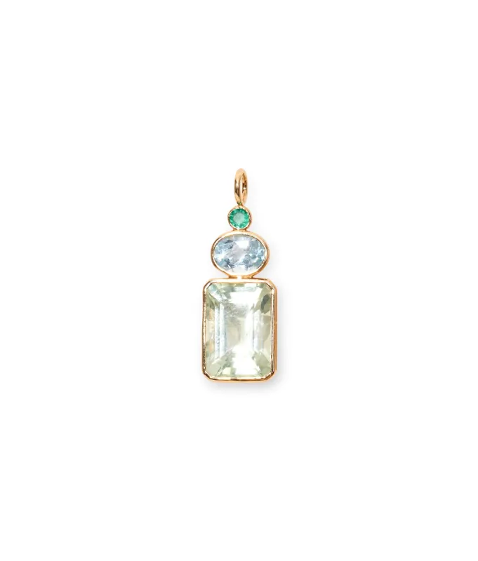 Rectangle Column 14k Gold Necklace Charm in Emerald, Sky Blue Topaz & Green Amethyst sold by Lizzie Fortunato