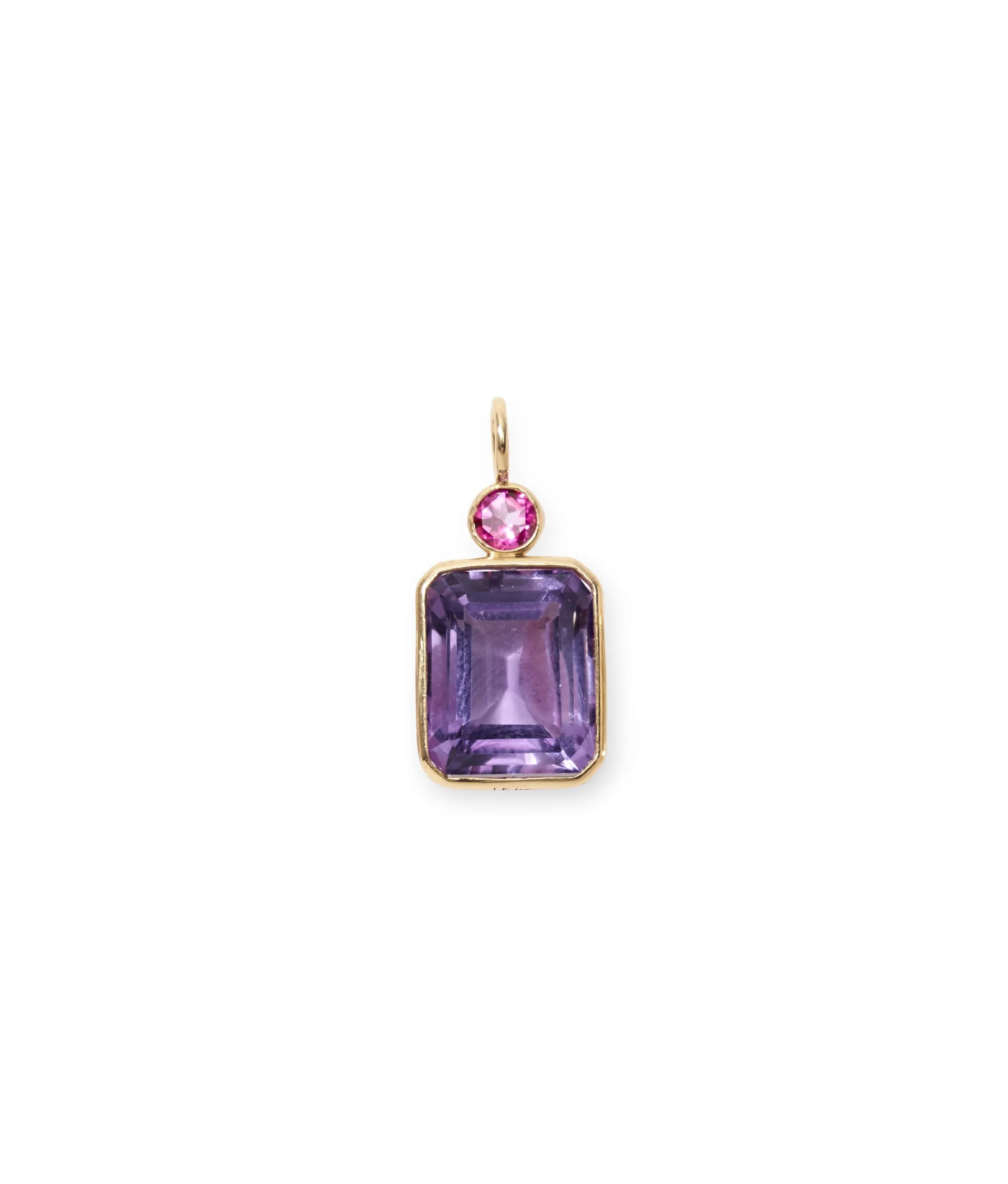 Rectangle 14k Gold Necklace Charm in Pink Topaz & Amethyst sold by Lizzie Fortunato