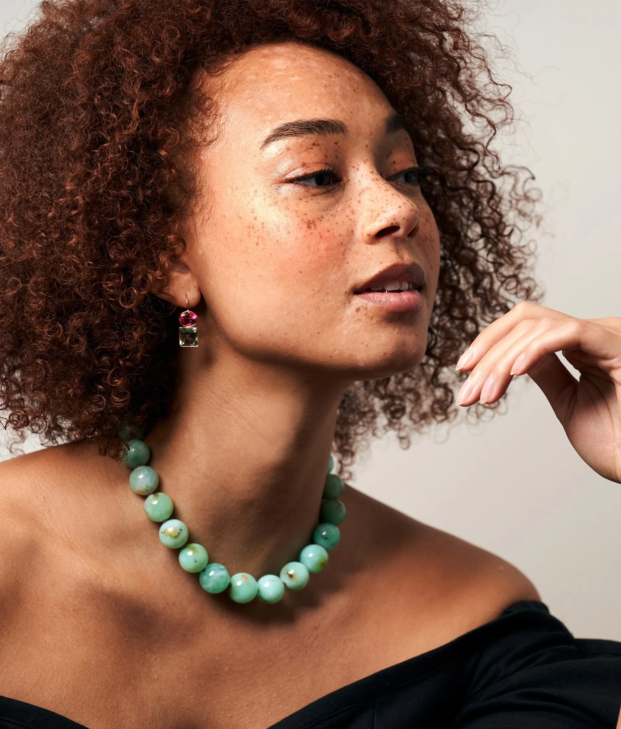 14k Gold Duo Earrings in Pink Topaz and Green Amethyst sold by Lizzie Fortunato product image thumbnail 3