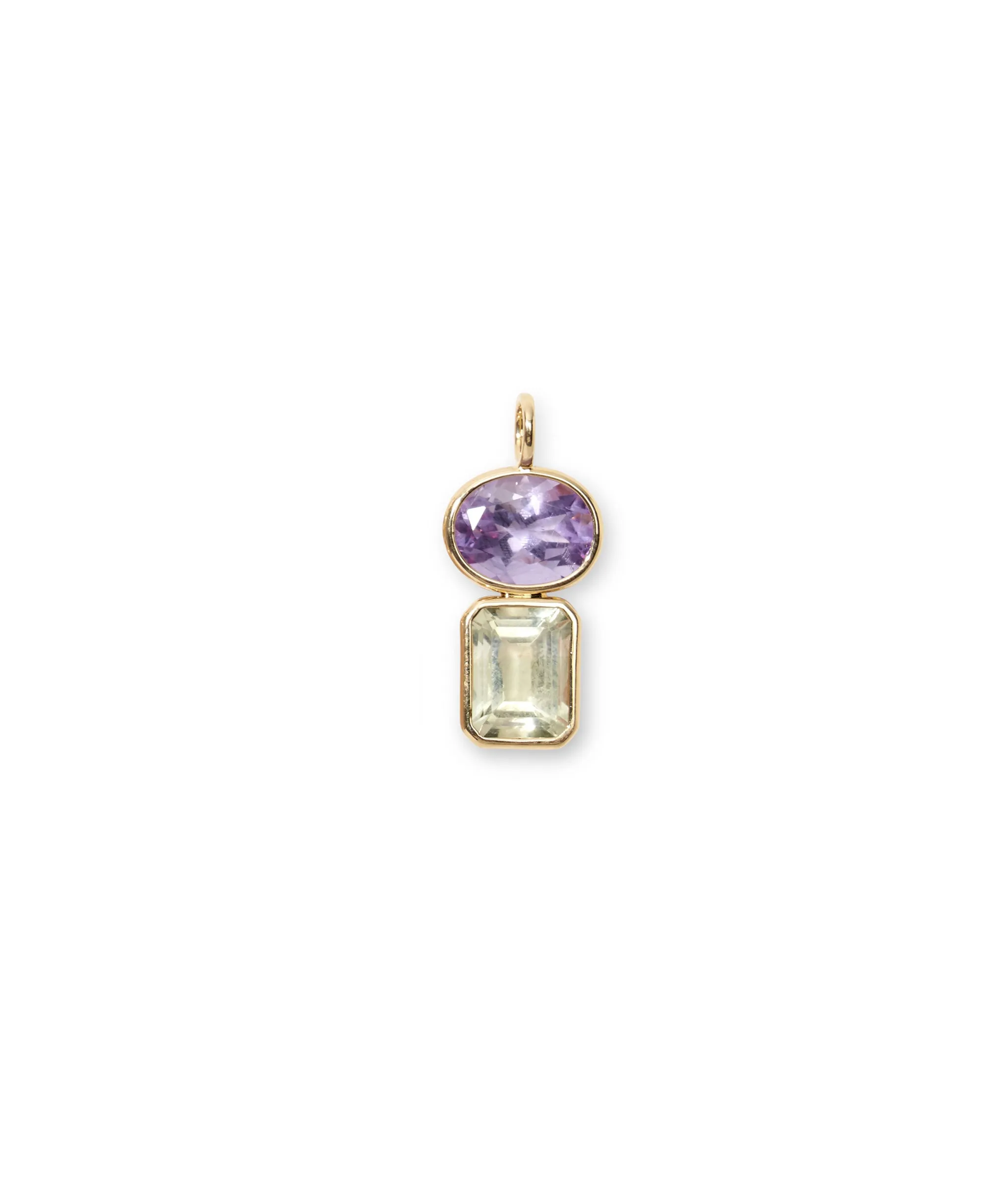 Stacked Rectangle 14k Gold Necklace Charm in Amethyst & Green Amethyst sold by Lizzie Fortunato