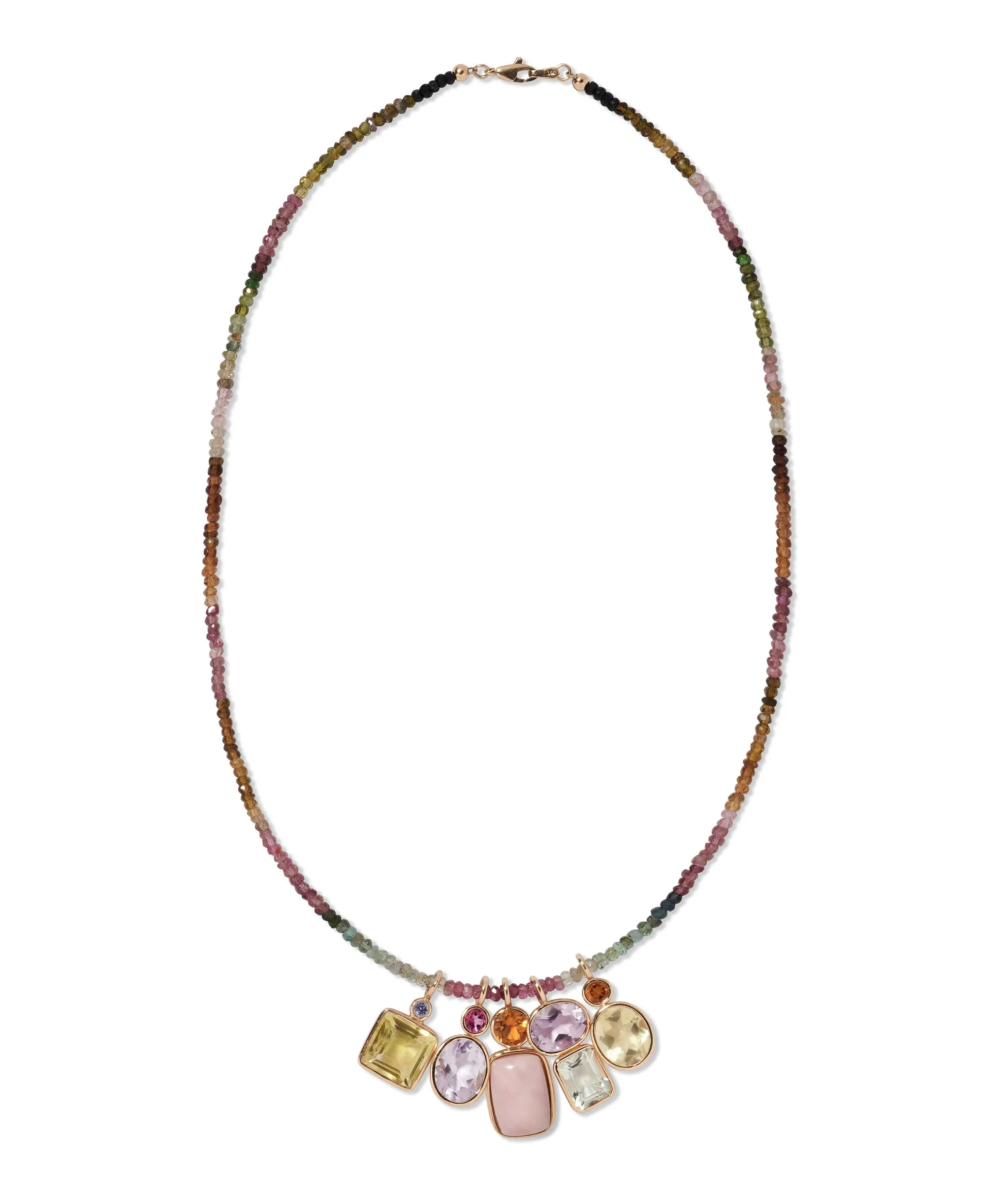 Stacked Rectangle 14k Gold Necklace Charm in Amethyst & Green Amethyst sold by Lizzie Fortunato product image thumbnail 3