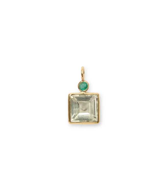 Square 14k Gold Necklace Charm in Emerald & Green Amethyst sold by Lizzie Fortunato