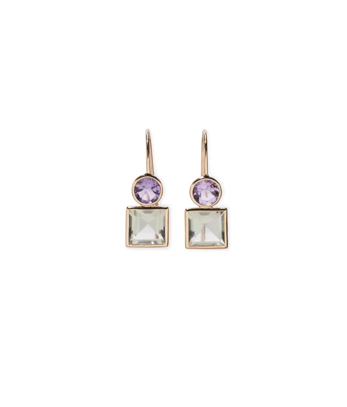 14k Gold Pastille Earrings in Amethyst and Green Amethyst sold by Lizzie Fortunato