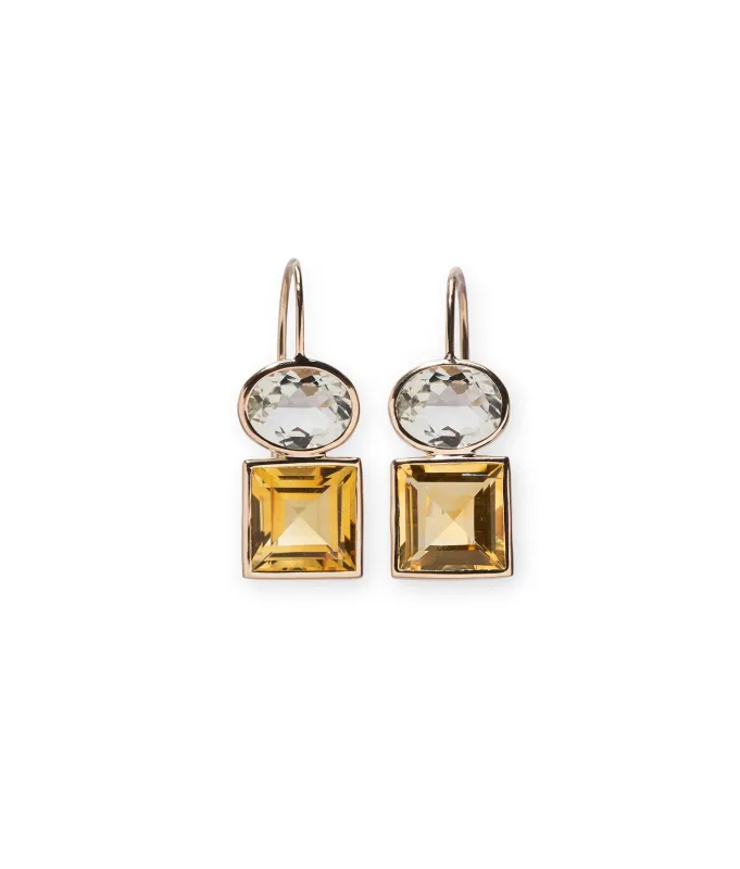 14k Gold Duo Earrings in Green Amethyst and Citrine sold by Lizzie Fortunato