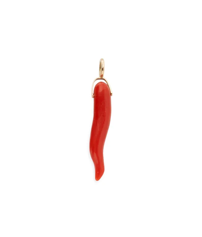 Dark Red Long Coral Horn 14k Gold Necklace Charm made by Lizzie Fortunato