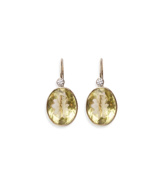 14k Gold Pool Earrings in Lemon Quartz & Diamond sold by Lizzie Fortunato