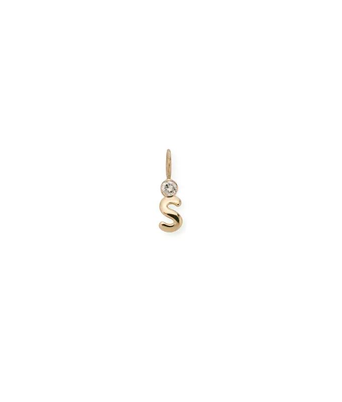 14k Gold & Diamond Alphabet Soup "S" Necklace Charm sold by Lizzie Fortunato