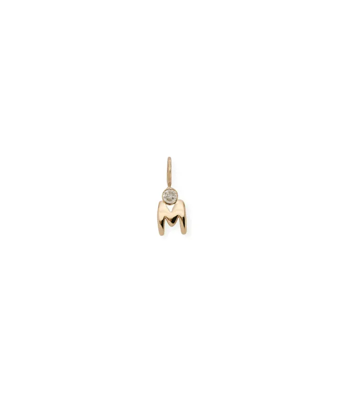 14k Gold & Diamond Alphabet Soup "M" Necklace Charm made by Lizzie Fortunato