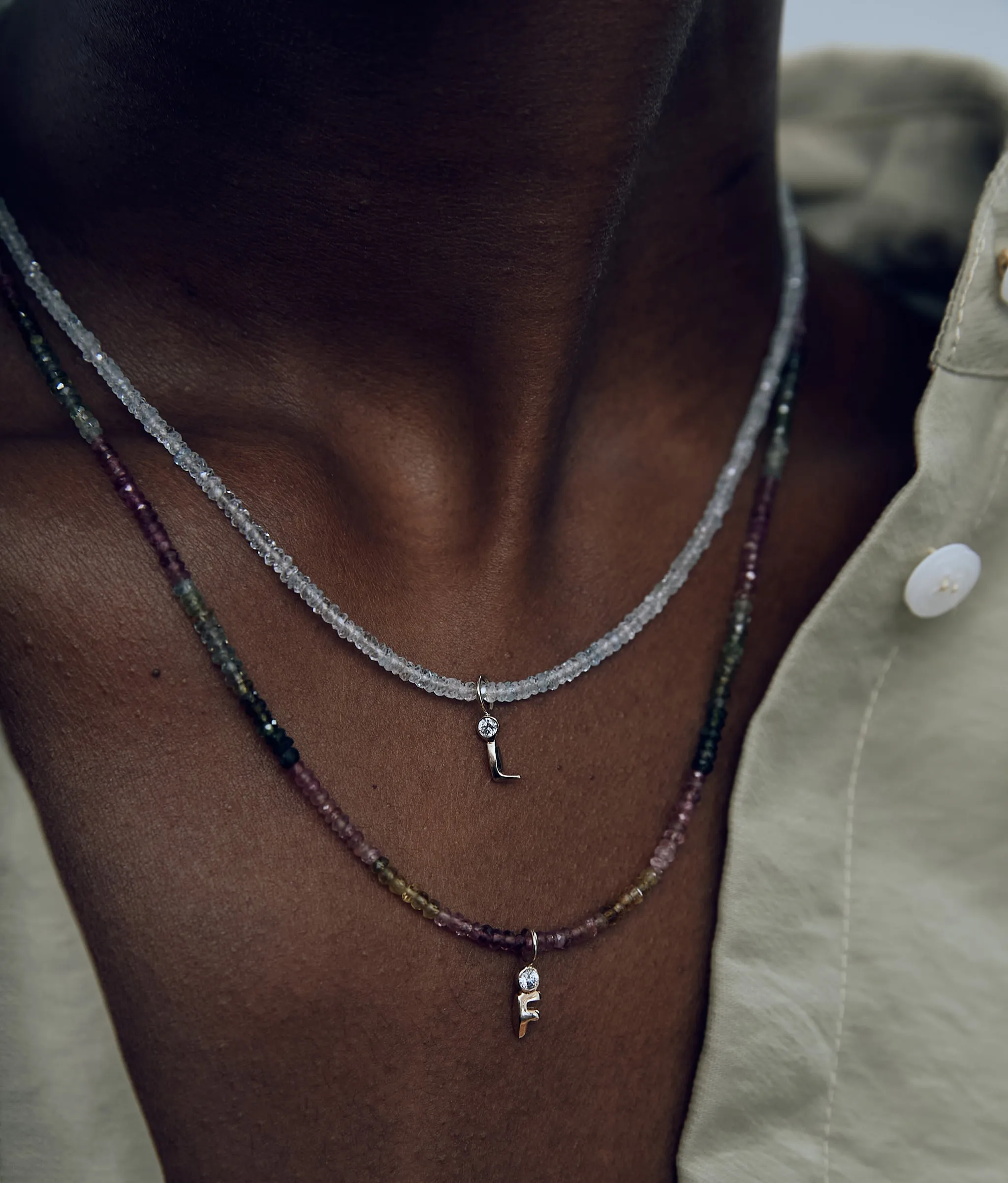 14k Gold & Diamond Alphabet Soup "I" Necklace Charm sold by Lizzie Fortunato product image thumbnail 3