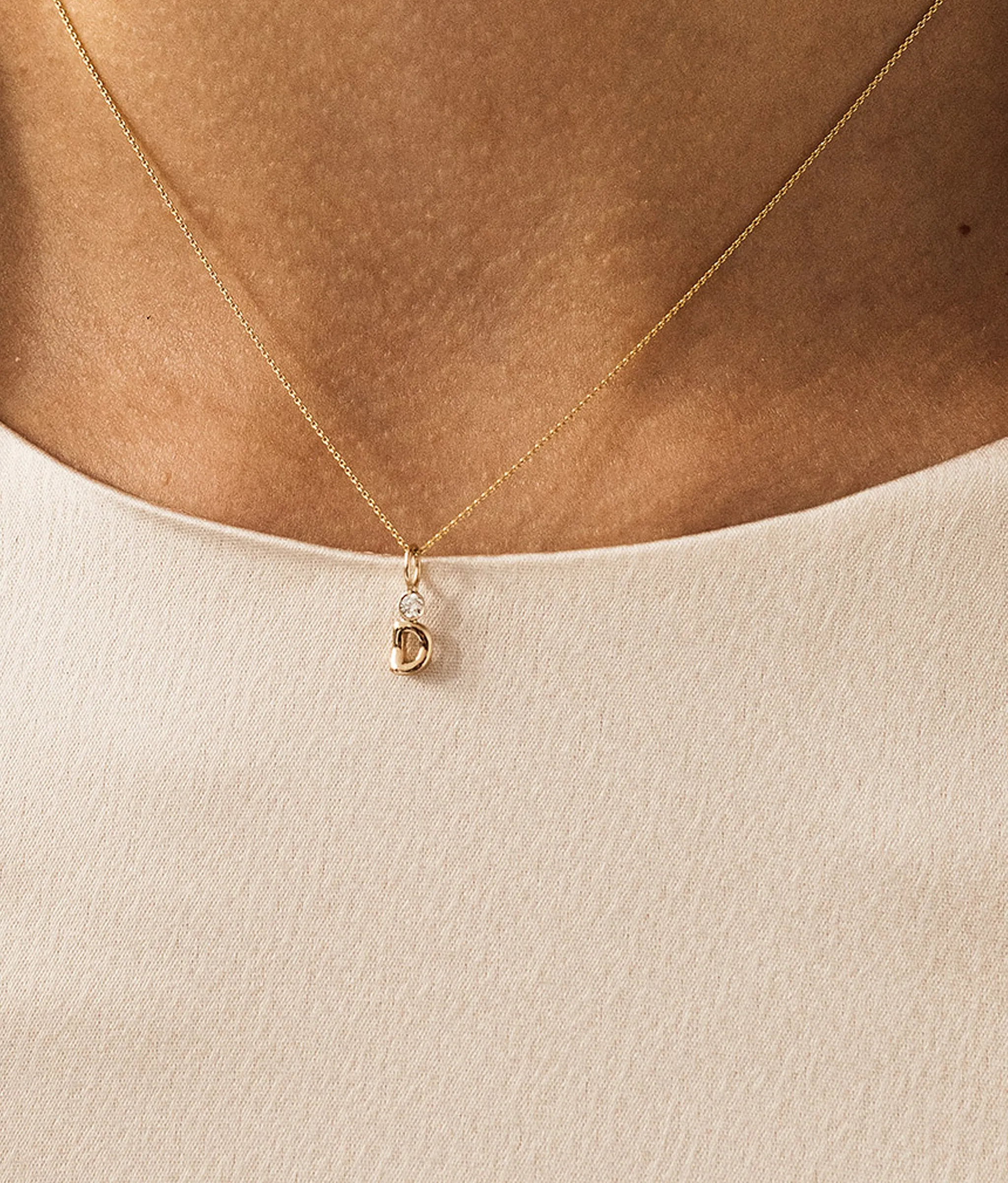 14k Gold & Diamond Alphabet Soup "H" Necklace Charm sold by Lizzie Fortunato product image thumbnail 4