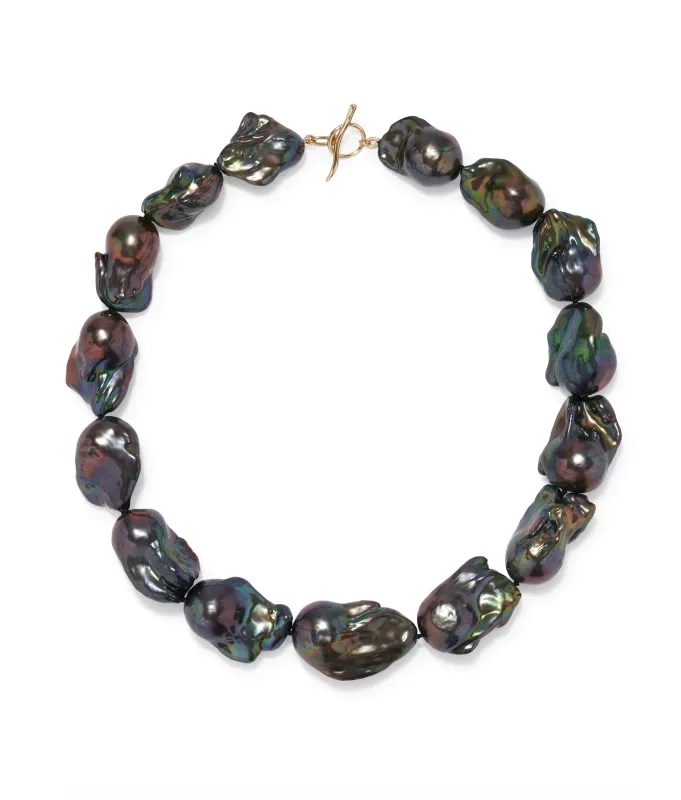 Extra Large Peacock Baroque Pearl & 14k Gold Necklace made by Lizzie Fortunato
