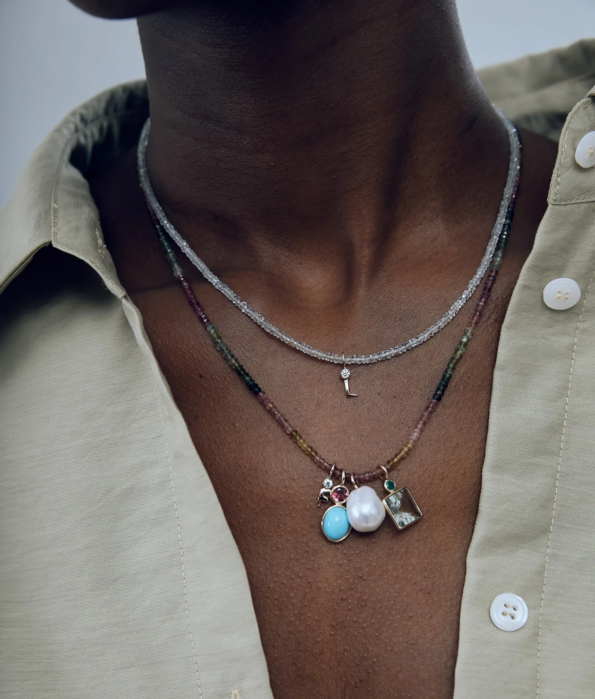 14k Gold & Diamond Alphabet Soup "B" Necklace Charm sold by Lizzie Fortunato product image thumbnail 3