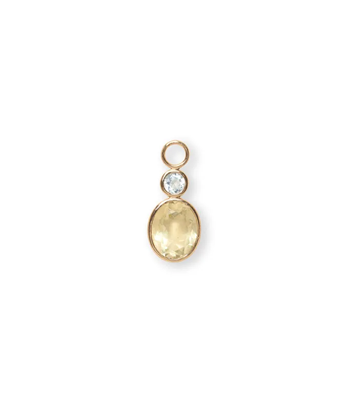 Oval 14k Gold Earring Charm in Sky Blue Topaz & Lemon Quartz sold by Lizzie Fortunato