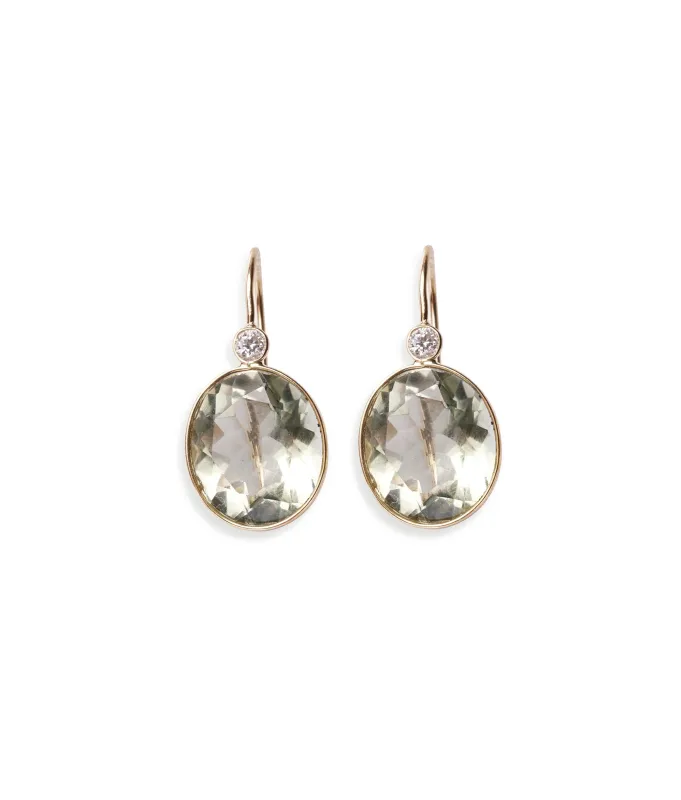 14k Gold Pool Earrings in Green Amethyst & Diamond sold by Lizzie Fortunato