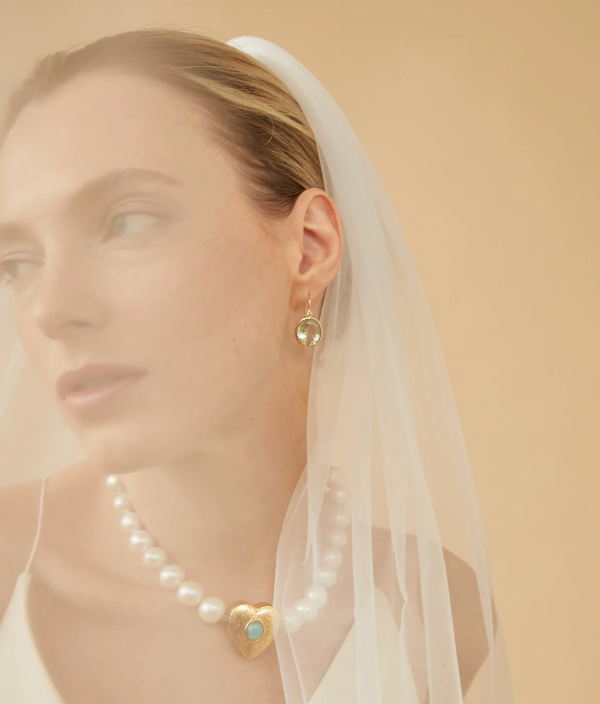 14k Gold Pool Earrings in Green Amethyst & Diamond sold by Lizzie Fortunato product image thumbnail 3