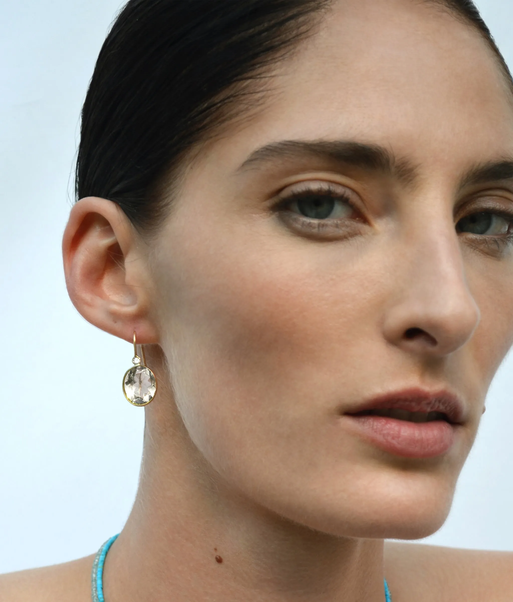 14k Gold Pool Earrings in Green Amethyst & Diamond sold by Lizzie Fortunato product image thumbnail 4