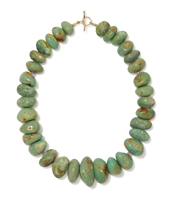 Extra Large Light Green Turquoise, Pink Sapphire & 14k Gold Necklace sold by Lizzie Fortunato
