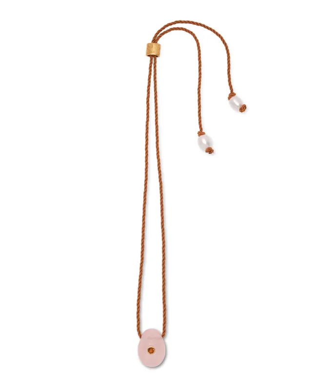 Constance Necklace in Rose with Tan Cord made by Lizzie Fortunato