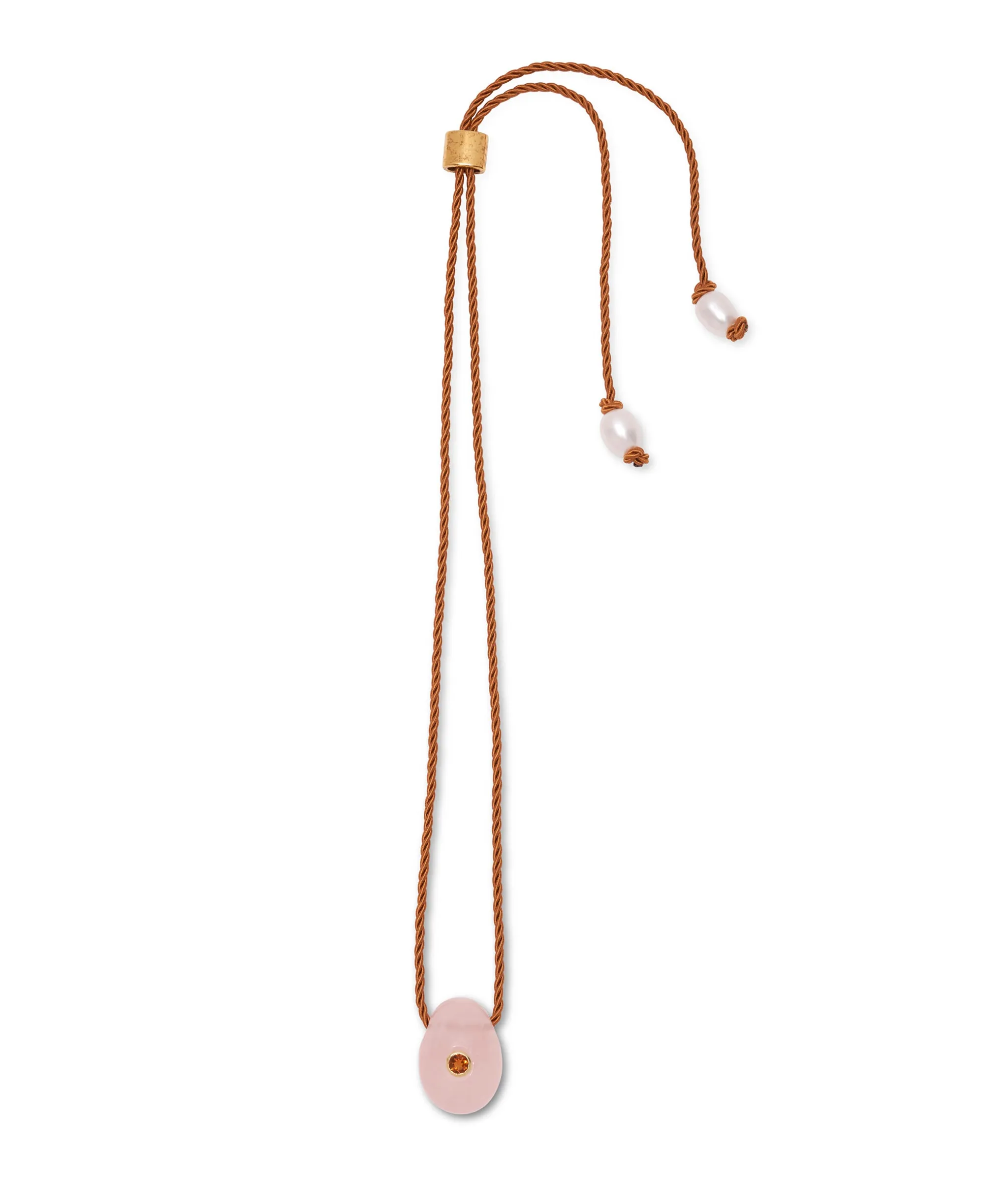 Constance Necklace in Rose with Tan Cord sold by Lizzie Fortunato