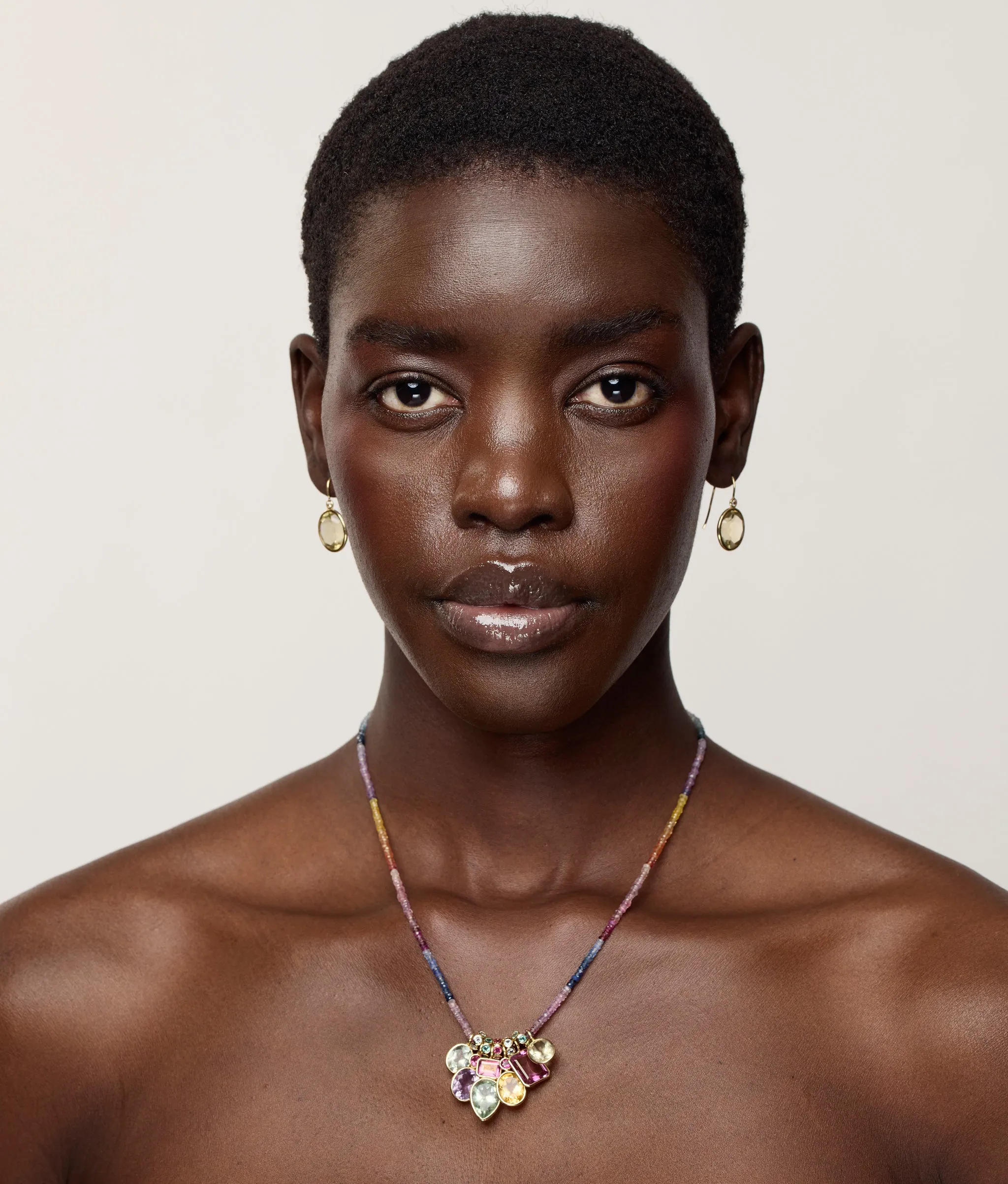 Tiny Beaded 14k Gold Necklace in Shaded Pastel Sapphire sold by Lizzie Fortunato product image thumbnail 4