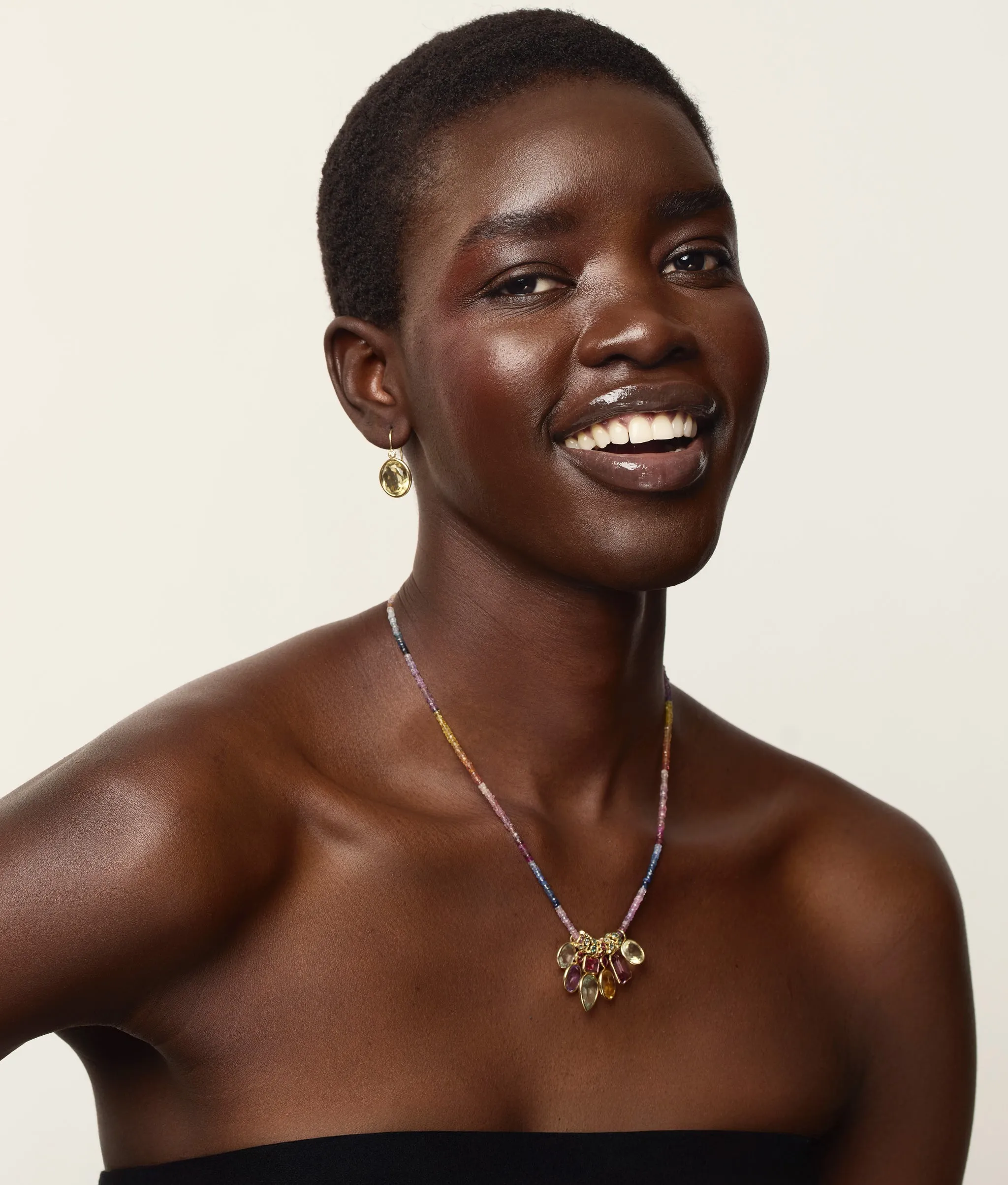 Tiny Beaded 14k Gold Necklace in Shaded Pastel Sapphire sold by Lizzie Fortunato product image thumbnail 3