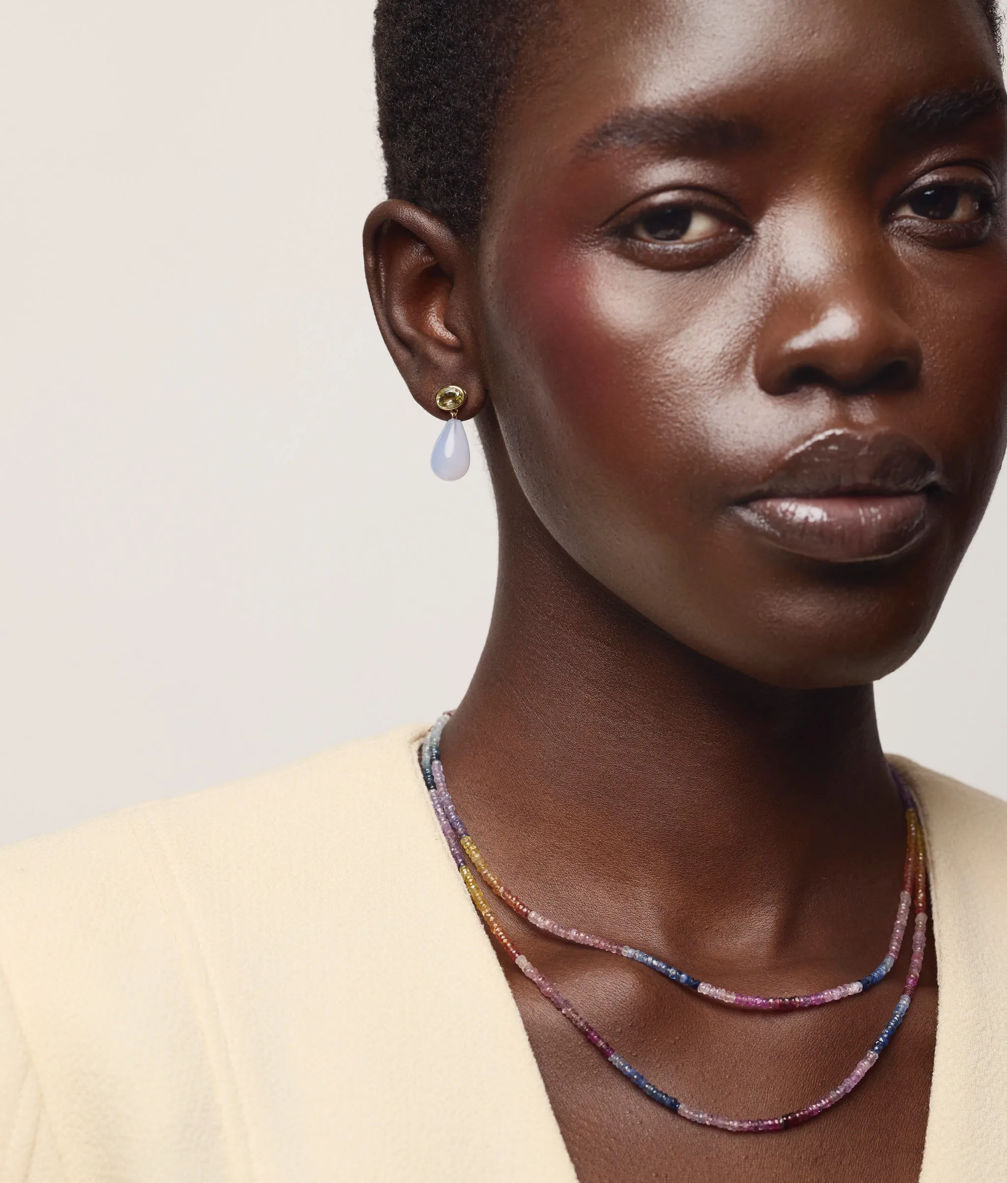 Tiny Beaded 14k Gold Necklace in Shaded Pastel Sapphire sold by Lizzie Fortunato product image thumbnail 2