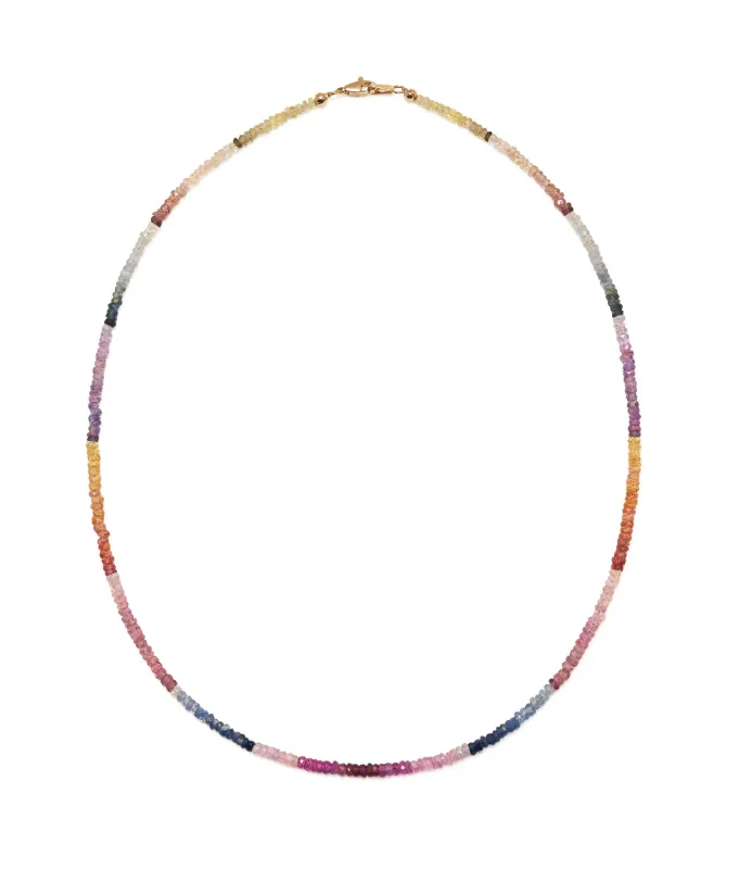 Tiny Beaded 14k Gold Necklace in Shaded Pastel Sapphire sold by Lizzie Fortunato