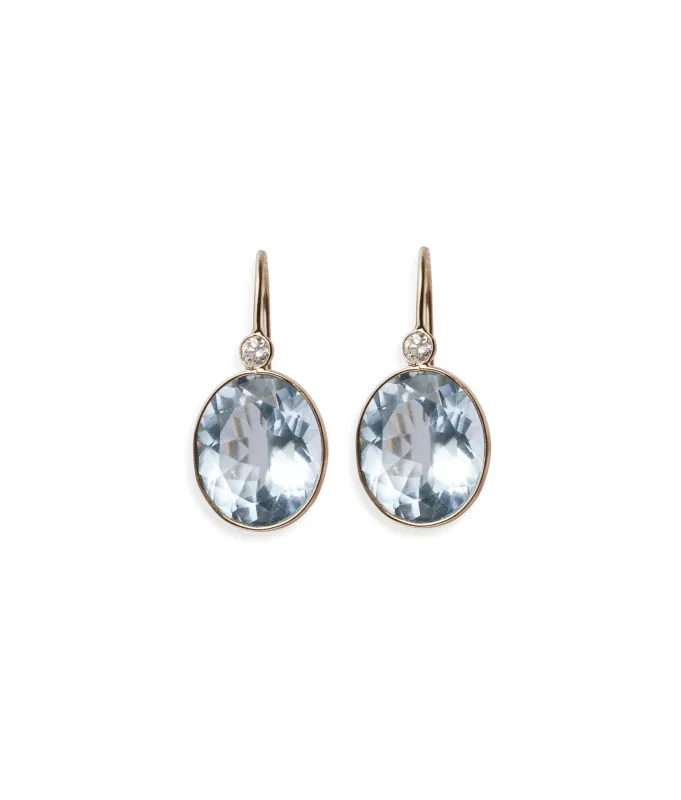 14k Gold Pool Earrings in Blue Topaz & Diamond made by Lizzie Fortunato