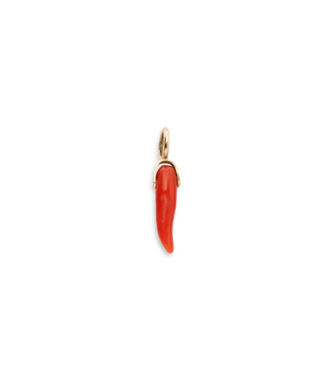 Dark Red Coral Horn 14k Gold Necklace Charm made by Lizzie Fortunato
