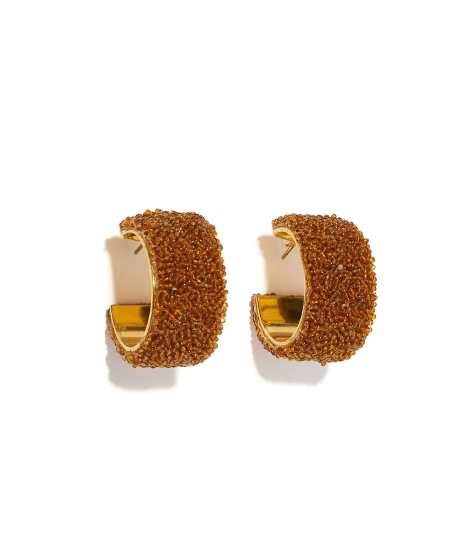 Beaded Margot Hoops In Amber made by Lizzie Fortunato