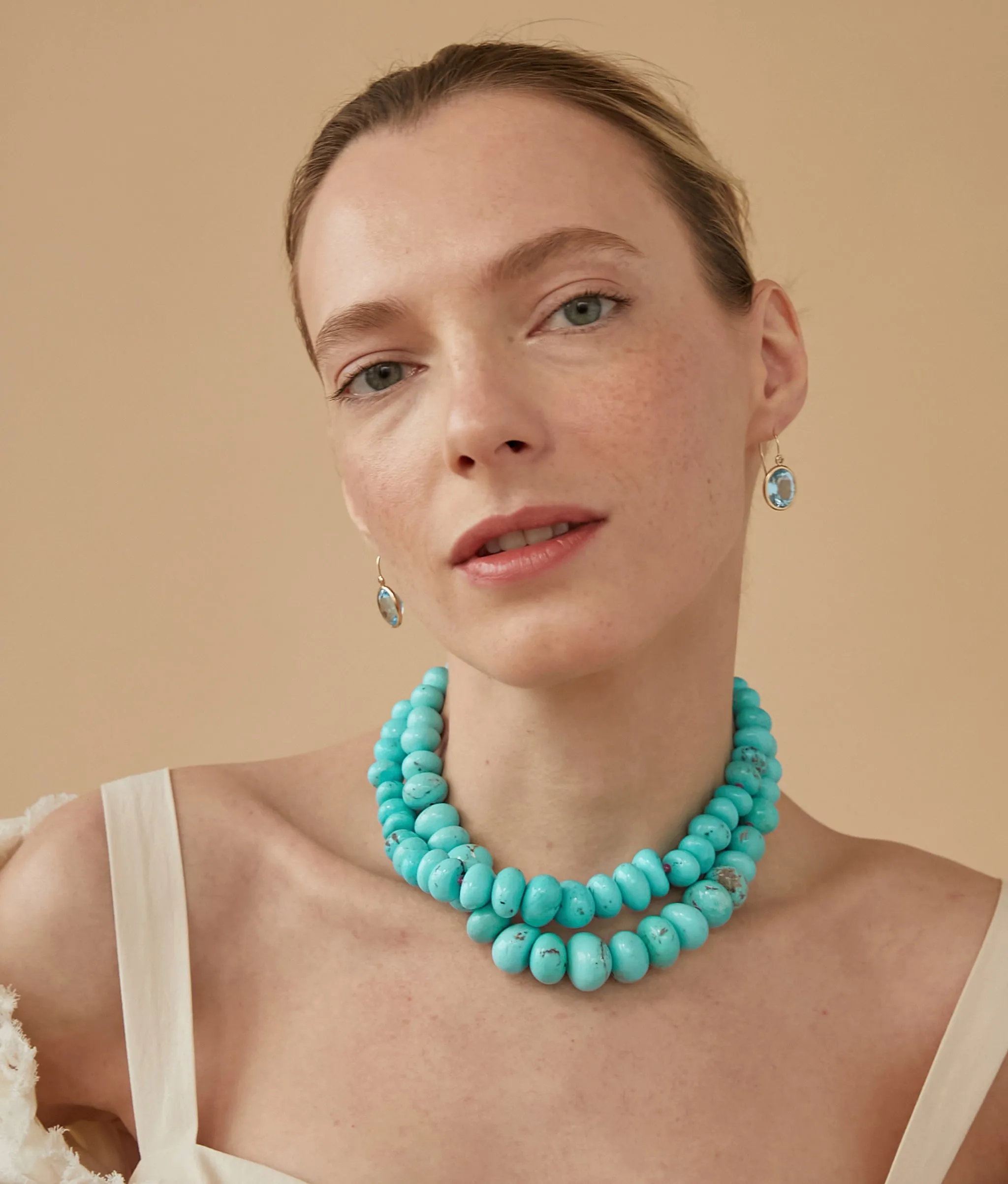 Large Graduated Turquoise & 14k Gold Necklace sold by Lizzie Fortunato product image thumbnail 2