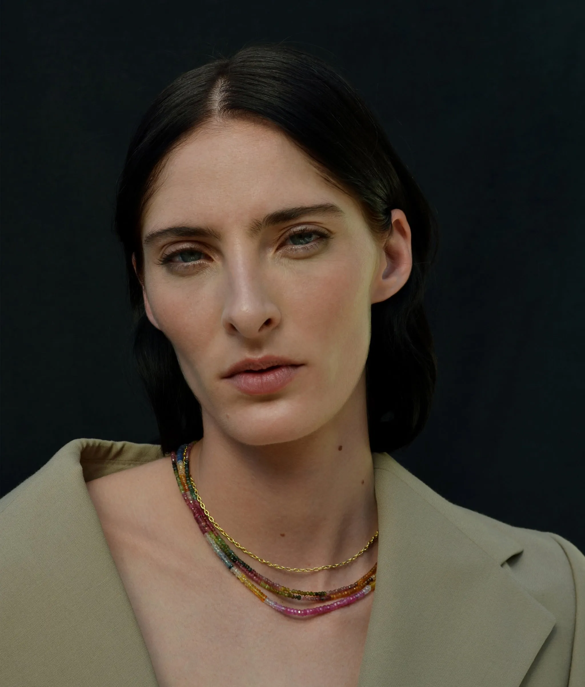 Tiny Beaded 14k Gold Necklace in Rainbow Tourmaline sold by Lizzie Fortunato product image thumbnail 2