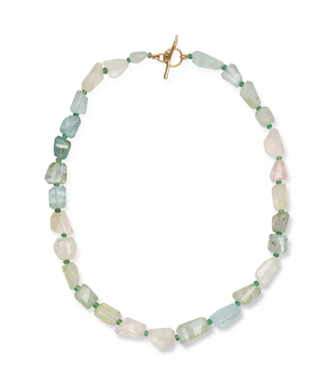 Small Faceted Aquamarine Nugget, Emerald & 14k Gold Necklace made by Lizzie Fortunato