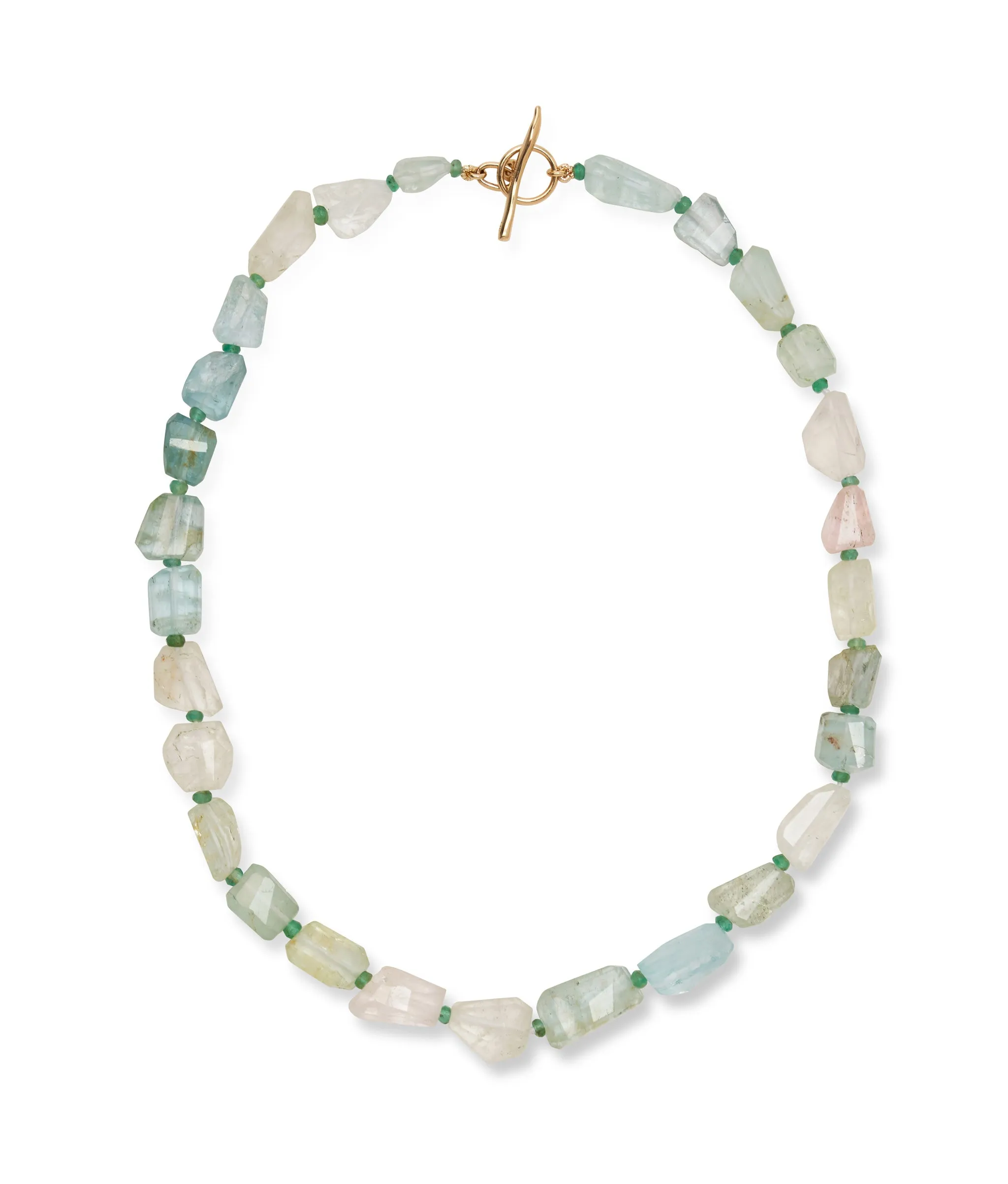 Small Faceted Aquamarine Nugget, Emerald & 14k Gold Necklace sold by Lizzie Fortunato