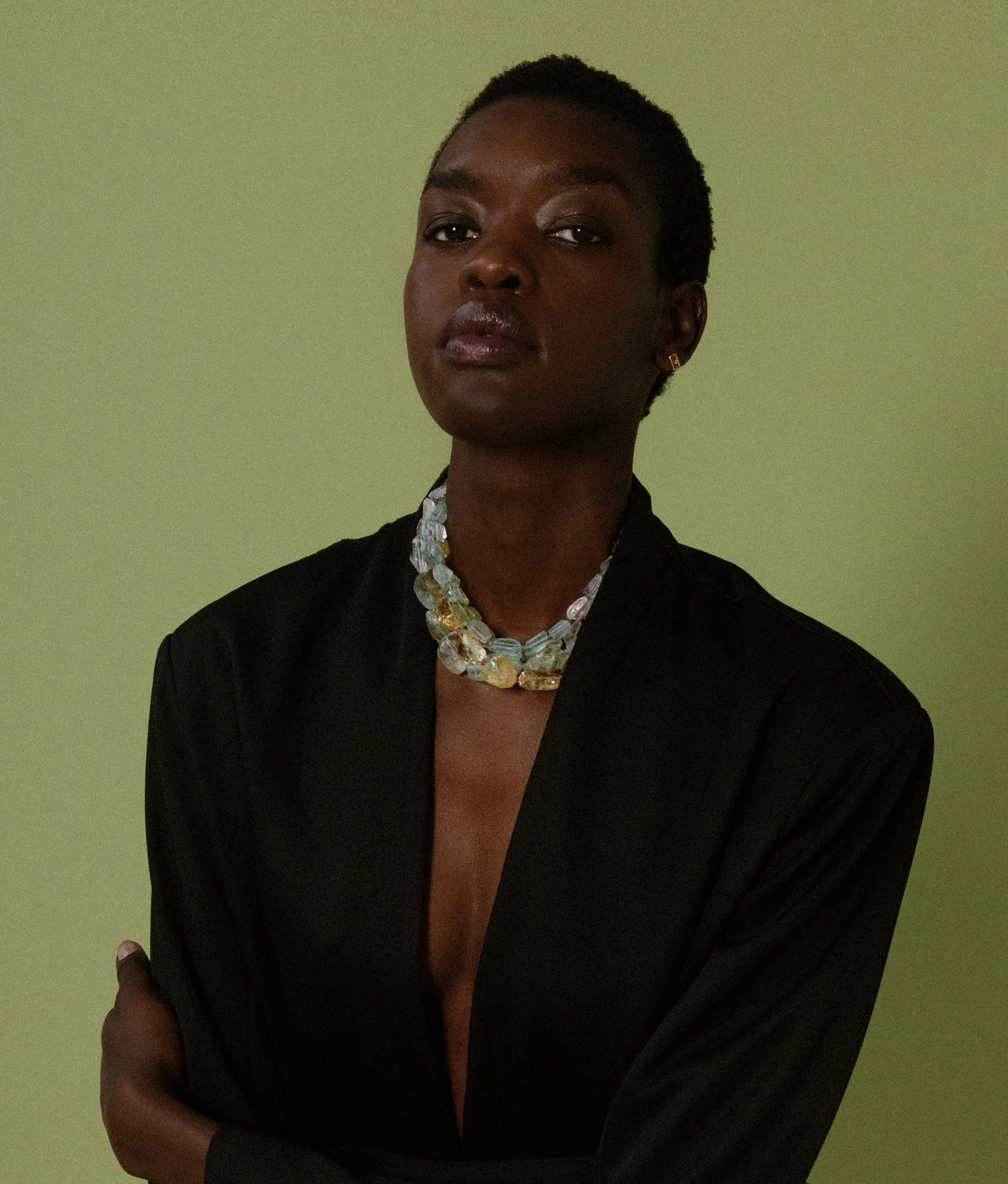 Small Faceted Aquamarine Nugget, Emerald & 14k Gold Necklace sold by Lizzie Fortunato product image thumbnail 2