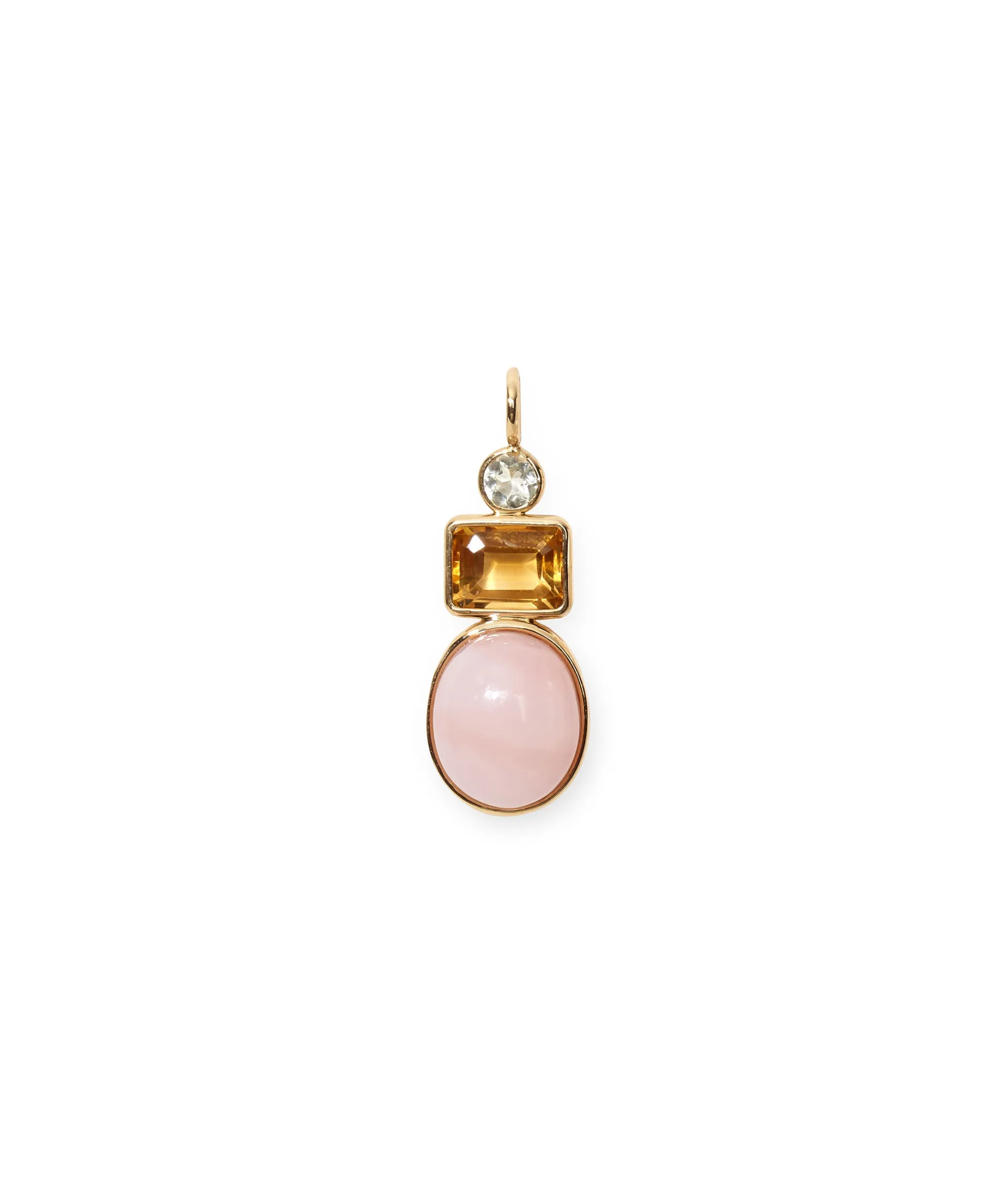 Oval Column 14k Gold Necklace Charm in Green Amethyst, Citrine & Pink Opal Cabochon sold by Lizzie Fortunato