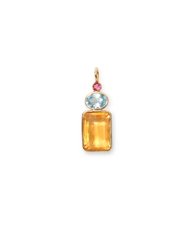 Rectangle Column 14k Gold Necklace Charm in Pink Topaz, Sky Blue Topaz & Citrine made by Lizzie Fortunato