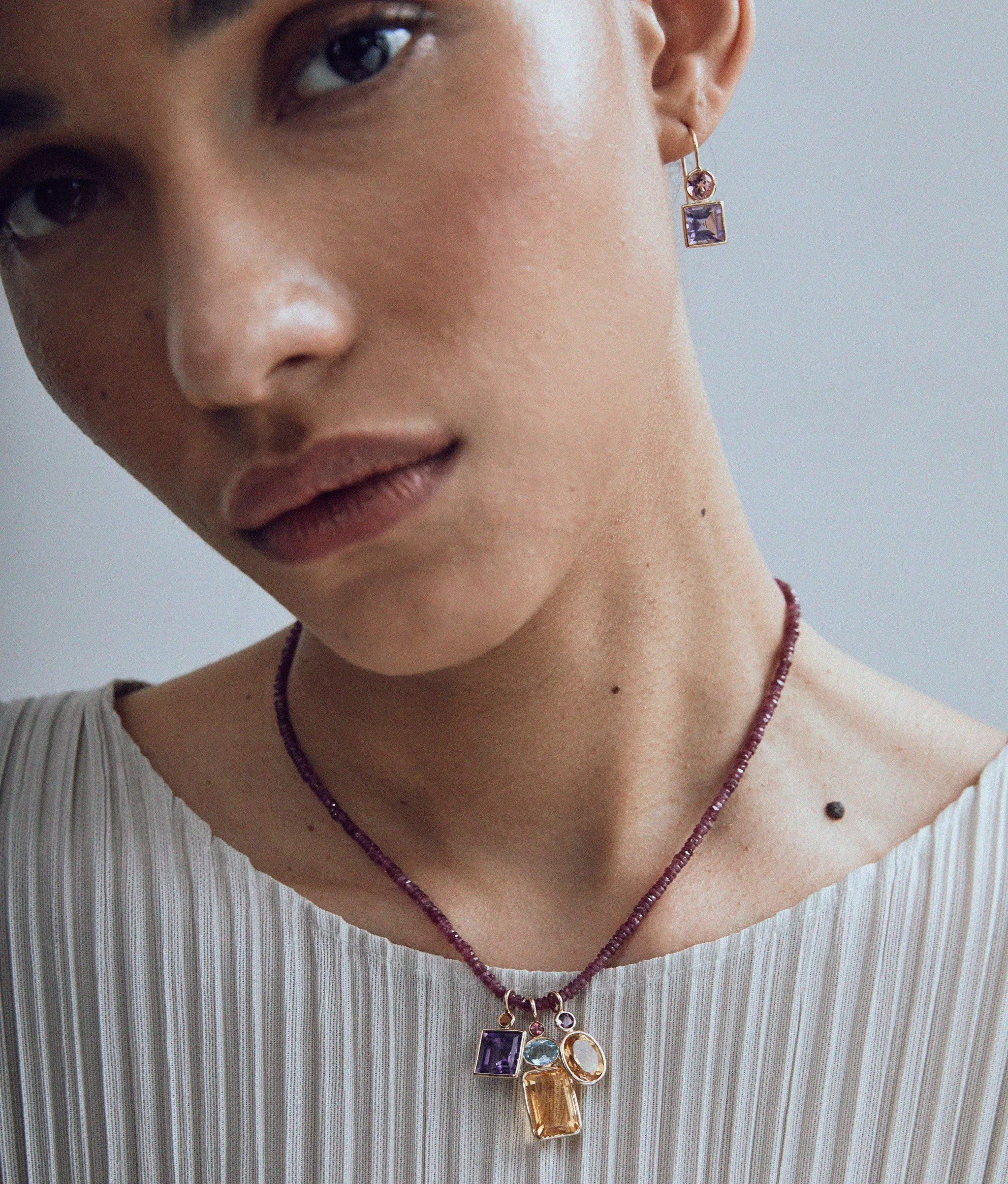 Rectangle Column 14k Gold Necklace Charm in Pink Topaz, Sky Blue Topaz & Citrine sold by Lizzie Fortunato product image thumbnail 3