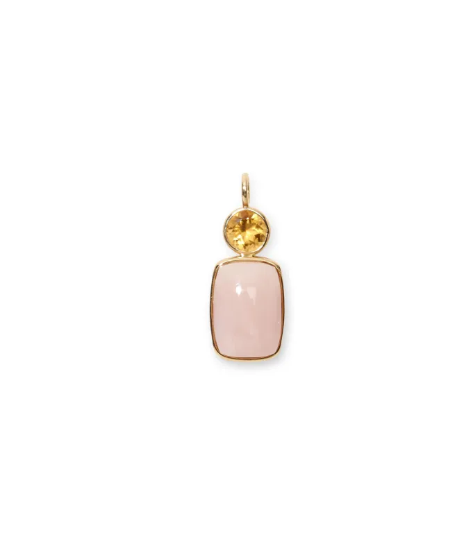 Stacked Oblong 14k Gold Necklace Charm in Citrine & Pink Opal Cabochon made by Lizzie Fortunato
