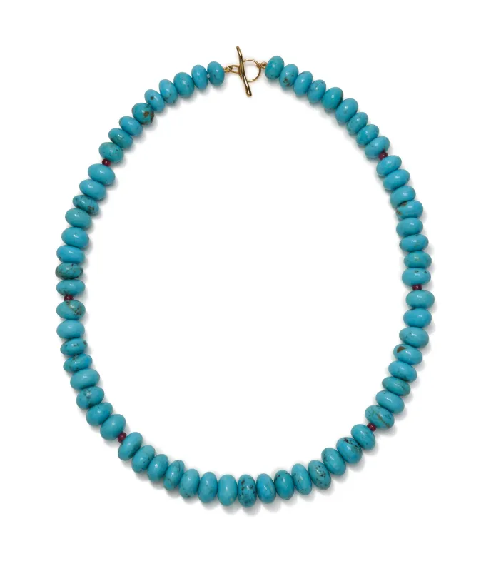 Nacozari Turquoise & Ruby 14k Gold Necklace made by Lizzie Fortunato
