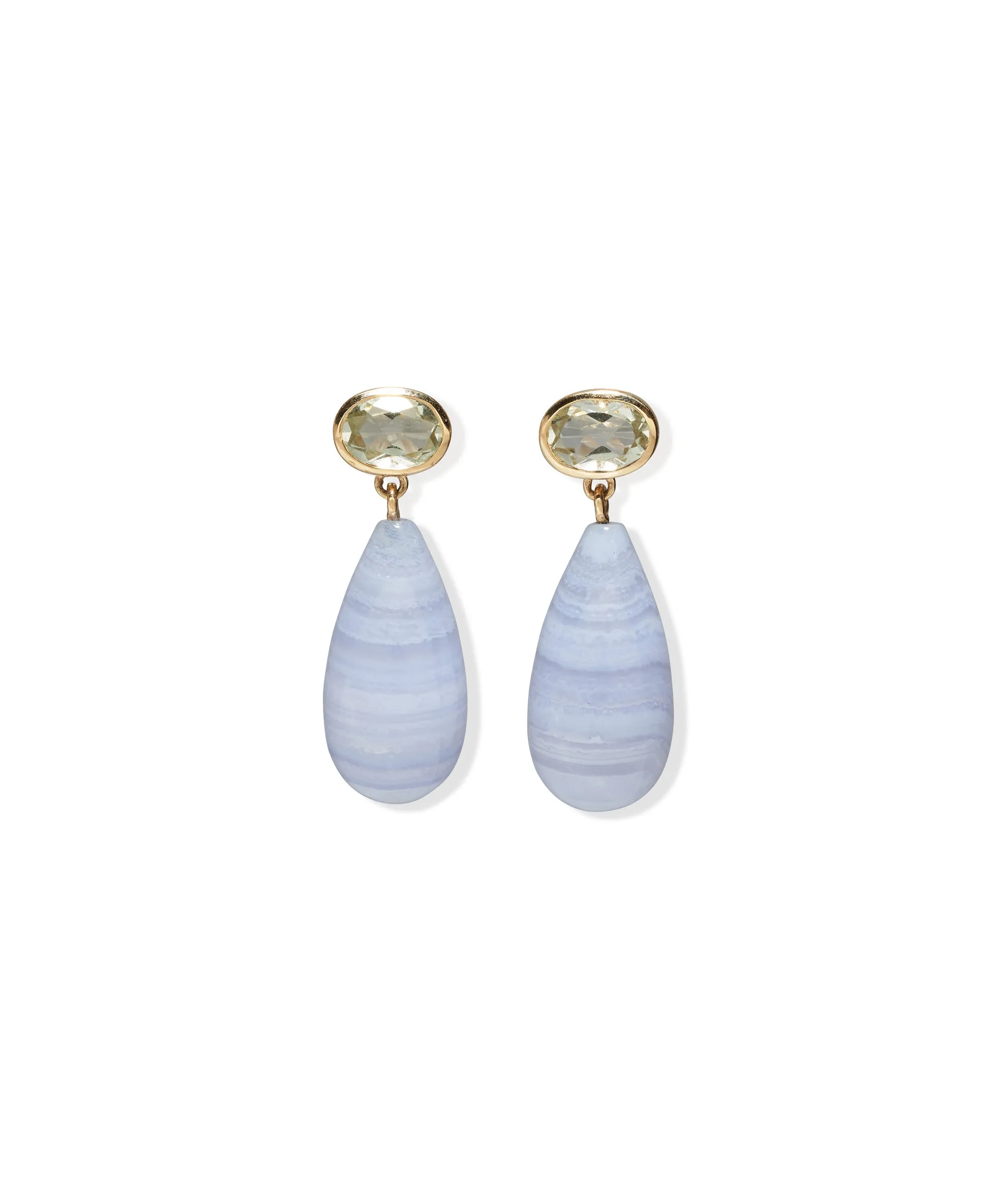 14k Gold Drop Earrings in Green Amethyst & Blue Lace Agate sold by Lizzie Fortunato