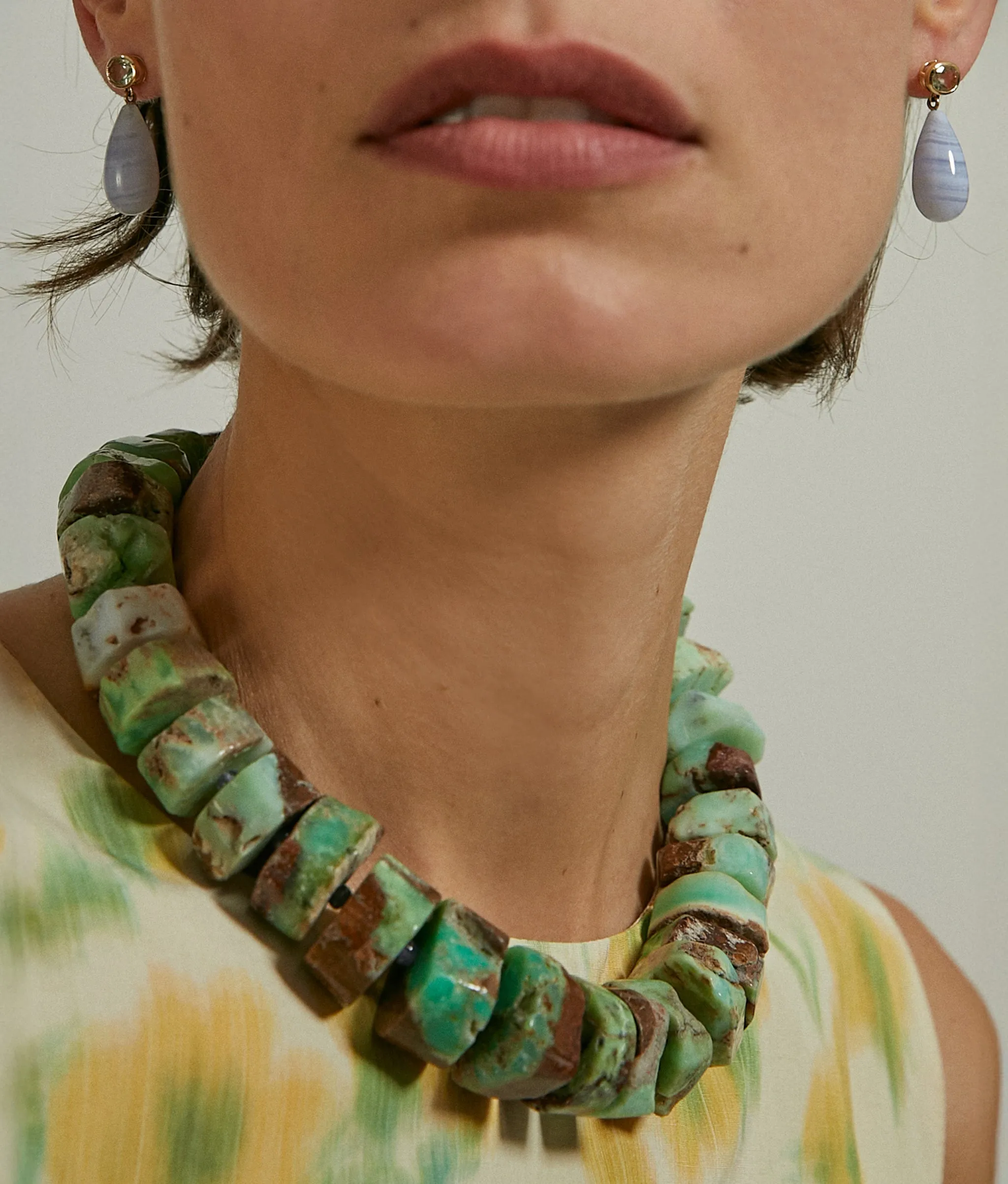 14k Gold Drop Earrings in Green Amethyst & Blue Lace Agate sold by Lizzie Fortunato product image thumbnail 2