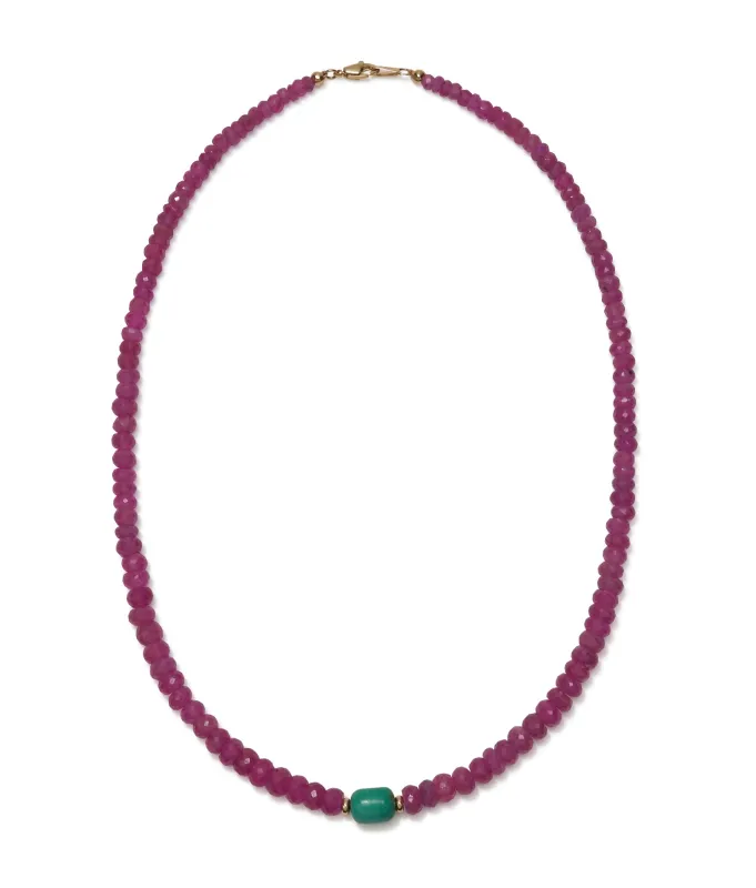 Pink Sapphire, Turquoise & 14k Gold Necklace made by Lizzie Fortunato
