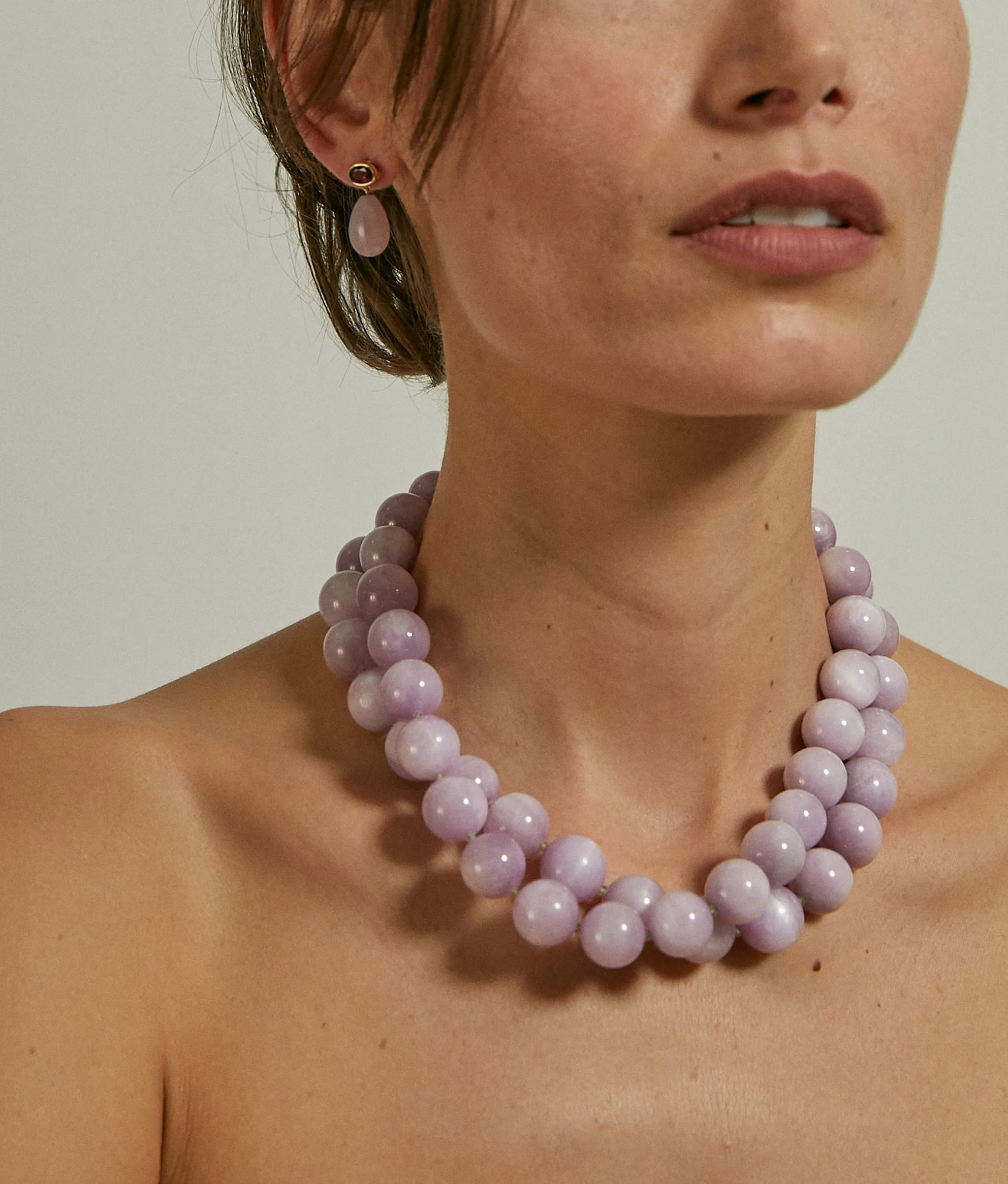 14k Gold Drop Earrings in Pink Rhodolite & Kunzite sold by Lizzie Fortunato product image thumbnail 2