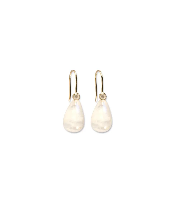 14k Gold Rhea Earrings in Diamond & Moonstone made by Lizzie Fortunato