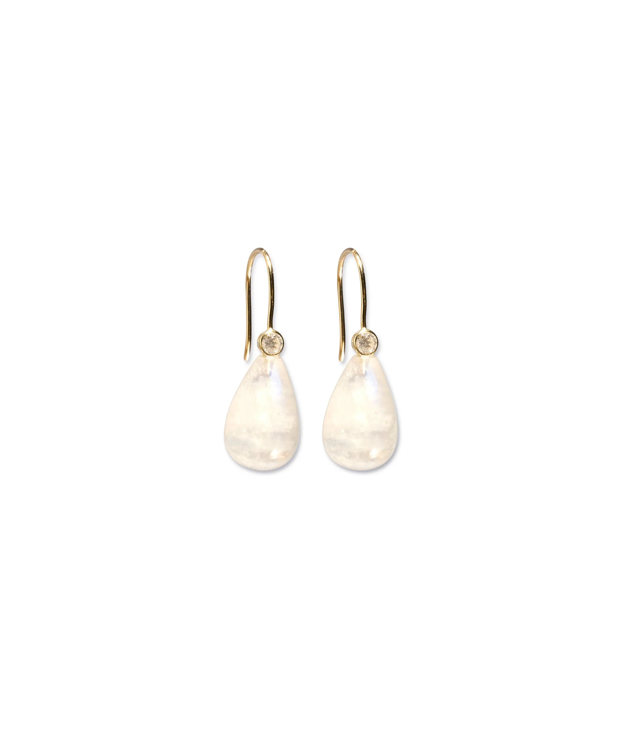 14k Gold Rhea Earrings in Diamond & Moonstone sold by Lizzie Fortunato