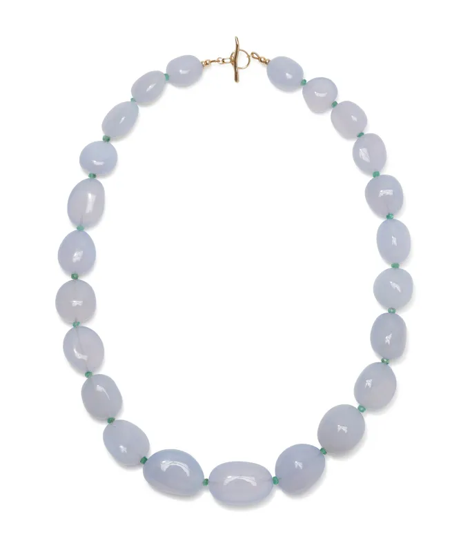 Blue Chalcedony, Emerald & 14k Gold Necklace made by Lizzie Fortunato